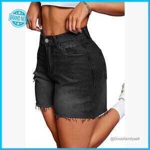 High Waisted Denim Shorts Stretchy Ripped Frayed Hem Casual Summer Jorts
